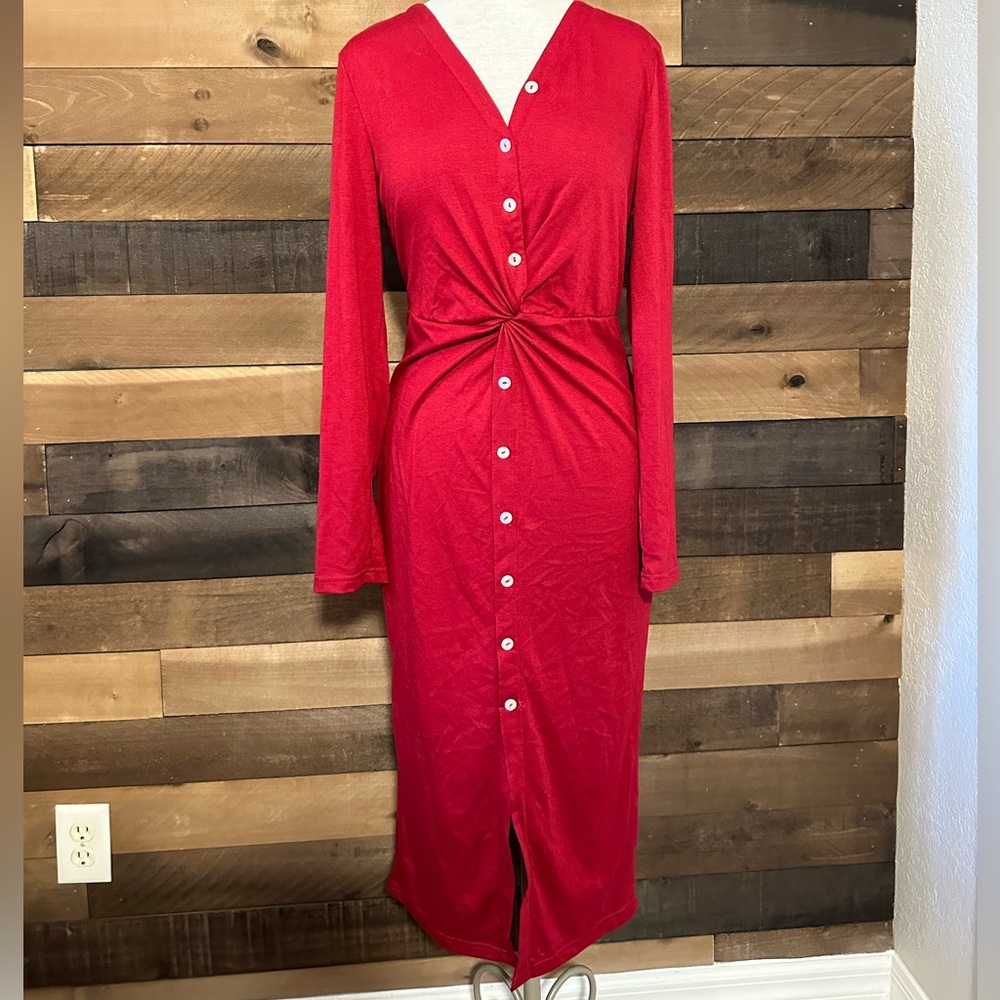 NWOT Red long sleeved button down dress